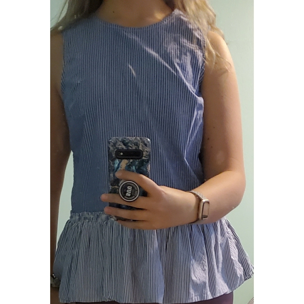 Blue and White Stripe Sleeveless Peplum top